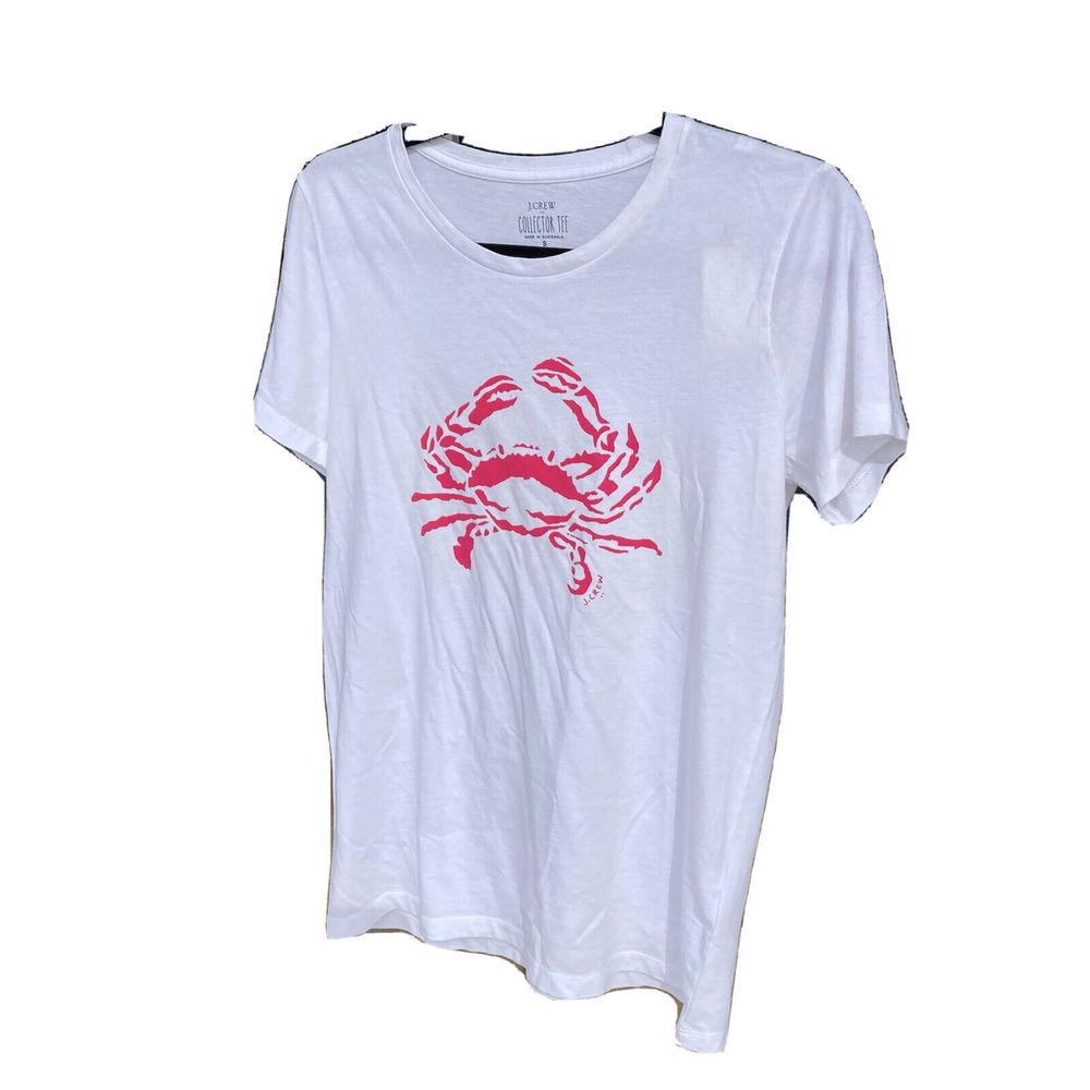 J. Crew Factory Size S Collector Crewneck Tee Hot Pink Lobster Graphic NWT